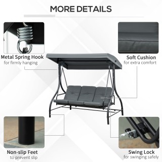 Outsunny Κούνια κήπου 3 θέσεων Μετατρέψιμη σε ξαπλώστρα με ρυθμιζόμ...