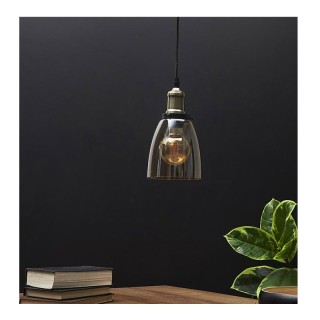 Κρεμαστό Μεταλλικό Μονόφωτο Φωτιστικό Οροφής με Γυάλινο Αμπαζούρ Κα...