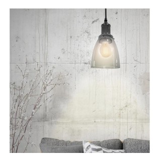 Κρεμαστό Μεταλλικό Μονόφωτο Φωτιστικό Οροφής με Γυάλινο Αμπαζούρ Κα...