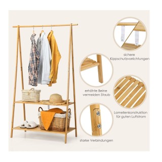 Κρεμάστρα Ρούχων Δαπέδου από Μπαμπού με 2 Ράφια 101 x 45 x 160 cm C...