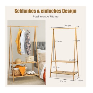 Κρεμάστρα Ρούχων Δαπέδου από Μπαμπού με 2 Ράφια 101 x 45 x 160 cm C... Κρεμάστρα Ρούχων Δαπέδου από Μπαμπού με 2 Ράφια 101 x 45 x 160 cm C...