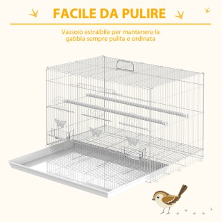 Μεταλλικό Κλουβί Πτηνών με  Μπολ για Φαγητό και Λαβή, 60x41x41cm - ...