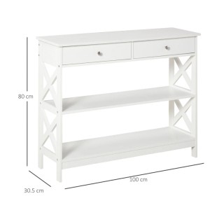 Ξύλινη Κονσόλα με 2 Συρτάρια και 2 Ράφια 100 x 30.5 x 80 cm Χρώματο... Ξύλινη Κονσόλα με 2 Συρτάρια και 2 Ράφια 100 x 30.5 x 80 cm Χρώματο...