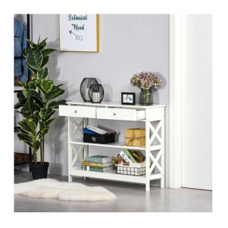 Ξύλινη Κονσόλα με 2 Συρτάρια και 2 Ράφια 100 x 30.5 x 80 cm Χρώματο... Ξύλινη Κονσόλα με 2 Συρτάρια και 2 Ράφια 100 x 30.5 x 80 cm Χρώματο...