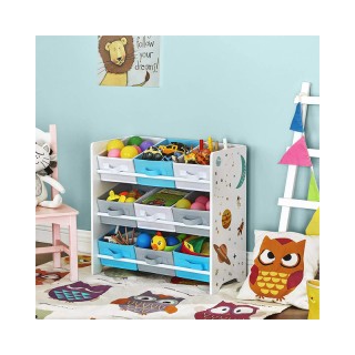 Ξύλινη Παιδική Ραφιέρα με 9 Κουτιά Αποθήκευσης 62.5 x 60 x 29.5 cm ...