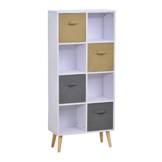 Ξύλινη Βιβλιοθήκη με 8 Ράφια και 4 Υφασμάτινα Κουτιά Αποθήκευσης 54...