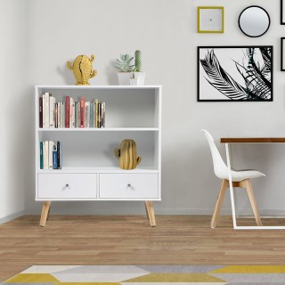 Ξύλινη Βιβλιοθήκη με 2 Ράφια και 2 Συρτάρια 80 x 30 x 90 x cm Χρώμα...