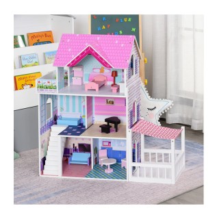 Ξύλινο Κουκλόσπιτο με Αξεσουάρ 86 x 30 x 87 cm HOMCOM 350-077 Ξύλινο Κουκλόσπιτο με Αξεσουάρ 86 x 30 x 87 cm HOMCOM 350-077