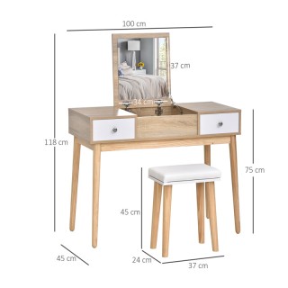 Ξύλινο Μπουντουάρ με Αναδιπλούμενο Καθρέφτη και Σκαμπό 100 x 45 x 1... Ξύλινο Μπουντουάρ με Αναδιπλούμενο Καθρέφτη και Σκαμπό 100 x 45 x 1...