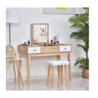 Ξύλινο Μπουντουάρ με Αναδιπλούμενο Καθρέφτη και Σκαμπό 100 x 45 x 1... Ξύλινο Μπουντουάρ με Αναδιπλούμενο Καθρέφτη και Σκαμπό 100 x 45 x 1...