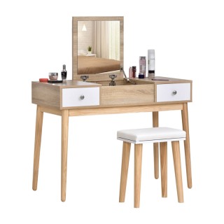 Ξύλινο Μπουντουάρ με Αναδιπλούμενο Καθρέφτη και Σκαμπό 100 x 45 x 1... Ξύλινο Μπουντουάρ με Αναδιπλούμενο Καθρέφτη και Σκαμπό 100 x 45 x 1...