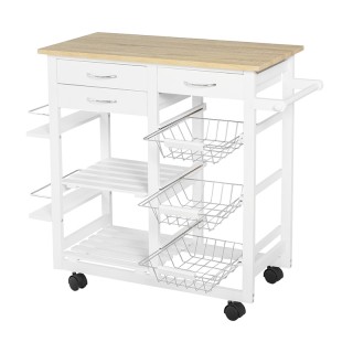 Ξύλινο Τρόλεϊ Κουζίνας με 2 Ράφια και 3 Συρτάρια 92 x 37 x 82 cm HO...