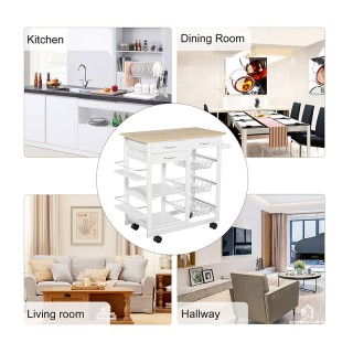 Ξύλινο Τρόλεϊ Κουζίνας με 2 Ράφια και 3 Συρτάρια 92 x 37 x 82 cm HO...