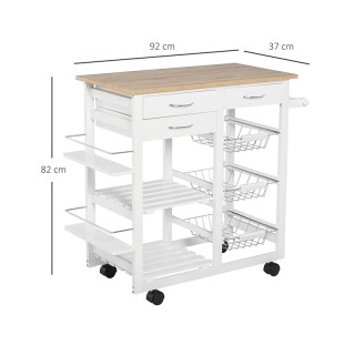 Ξύλινο Τρόλεϊ Κουζίνας με 2 Ράφια και 3 Συρτάρια 92 x 37 x 82 cm HO... Ξύλινο Τρόλεϊ Κουζίνας με 2 Ράφια και 3 Συρτάρια 92 x 37 x 82 cm HO...