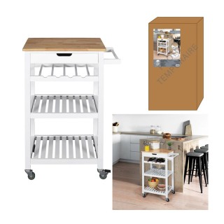 Ξύλινο Τρόλεϊ Κουζίνας με 3 Ράφια και 1 Συρτάρι 84.5 x 61 x 40 cm H...