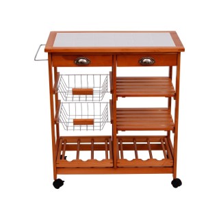 Ξύλινο Τρόλεϊ Κουζίνας με 4 Ράφια και 2 Συρτάρια 74 x 37 x 75 cm HO...