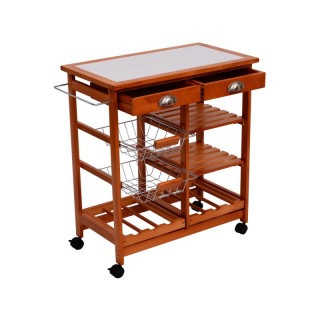 Ξύλινο Τρόλεϊ Κουζίνας με 4 Ράφια και 2 Συρτάρια 74 x 37 x 75 cm HO...