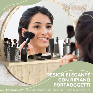 kleankin Στρογγυλός καθρέφτης μπάνιου σε μοριοσανίδα και γυαλί με ρ...