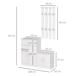 Έπιπλα εισόδου Homcom με σχάρα παπουτσιών και κρεμάστρα σε λευκό ξύ... Έπιπλα εισόδου Homcom με σχάρα παπουτσιών και κρεμάστρα σε λευκό ξύ...