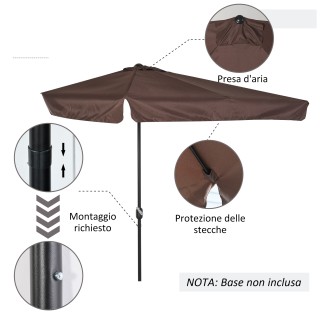 Outsunny ημικυκλική ομπρέλα για βεράντα και κήπο με μανιβέλα, 230x1...