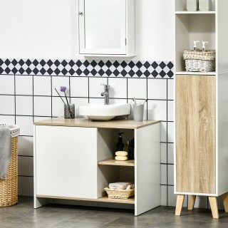 kleankin νιπτήρας μπάνιου με ντουλάπι και 2 ράφια μοριοσανίδας, 77 ...