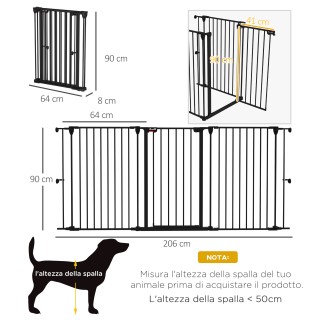 PawHut 3-Panel Medium Dog Gate με διπλό σύστημα κλειδώματος, 206x90...