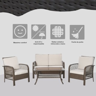 Σετ Έπιπλα εξωτερικού χώρου Outsunny σε PE Rattan Brown, Τραπέζι σα...