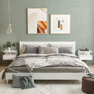 HOMCOM Σετ 2 Μοντέρνα Κρεμαστά Κομοδίνα με Συρτάρι και Ξύλινο Ράφι ...