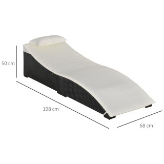 Outsunny Πτυσσόμενη ξαπλώστρα σε μαύρο PE Rattan με λευκό στρώμα κρ...