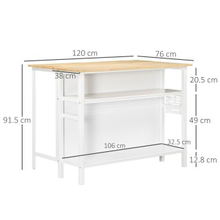 HOMCOM Kitchen Island με πτυσσόμενο πάγκο και 2 ράφια από ξύλο και ...