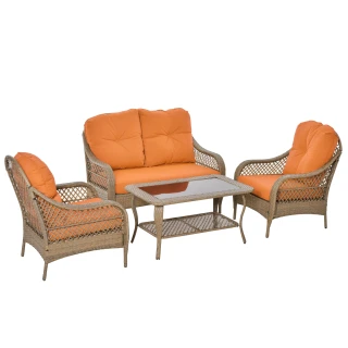 Outsunny Gartenmöbel-Set aus PE-Rattan mit 2 Sesseln, Sofa und …