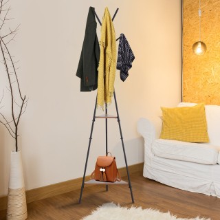 Δέντρο κρεμάστρα Homcom με 2 μαύρα και καφέ ράφια σε μέταλλο και ξύ...