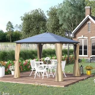 Outsunny Garden Gazebo 2,94x2,94m με πολυανθρακική στέγη και κουνου...