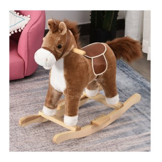 Λούτρινο Κουνιστό Αλογάκι με Μουσική και Ξύλινη Βάση Χρώματος Καφέ ...