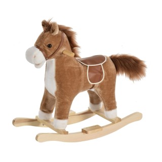 Λούτρινο Κουνιστό Αλογάκι με Μουσική και Ξύλινη Βάση Χρώματος Καφέ ...