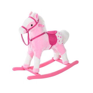 Λούτρινο Κουνιστό Αλογάκι με Μουσική και Ξύλινη Βάση Χρώματος Ροζ H...