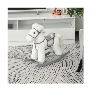 Λούτρινο Κουνιστό Αλογάκι με Μουσική Ξύλινη Βάση και Αρκουδάκι Χρώμ...