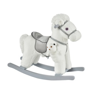 Λούτρινο Κουνιστό Αλογάκι με Μουσική Ξύλινη Βάση και Αρκουδάκι Χρώμ...