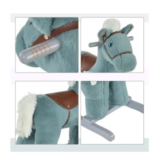 Λούτρινο Κουνιστό Αλογάκι με Μουσική Ξύλινη Βάση και Αρκουδάκι Χρώμ...