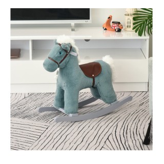 Λούτρινο Κουνιστό Αλογάκι με Μουσική Ξύλινη Βάση και Αρκουδάκι Χρώμ...