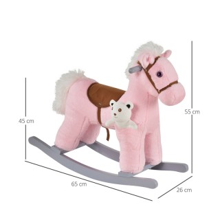 Λούτρινο Κουνιστό Αλογάκι με Μουσική Ξύλινη Βάση και Αρκουδάκι Χρώμ...