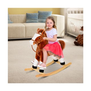 Λούτρινο Κουνιστό Αλογάκι με Μουσική και Ξύλινη Βάση HOMCOM 330-004BN