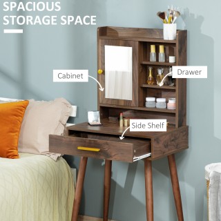 HOMCOM Ξύλινο Τραπέζι Μακιγιάζ με Καθρέφτη, Συρτάρι και 4 Ράφια, 60...