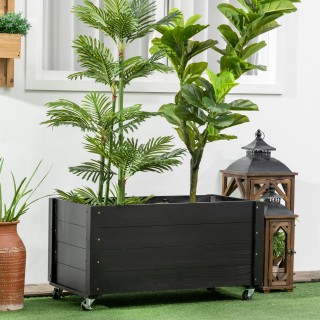 Outsunny Garden Planter με τρύπα αποστράγγισης και ρόδες, σε ξύλο ε...