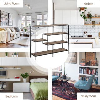 Ράφι ασύμμετρης βιβλιοθήκης HOMCOM Industrial Style, ξύλο και μαύρο...