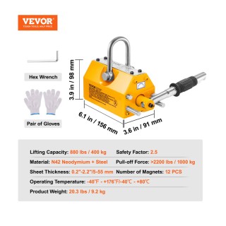 Μαγνητικό Ανυψωτικό Βαρέως Τύπου 400 Kg VEVOR YCXPU400KGN4201VZV0 Μαγνητικό Ανυψωτικό Βαρέως Τύπου 400 Kg VEVOR YCXPU400KGN4201VZV0