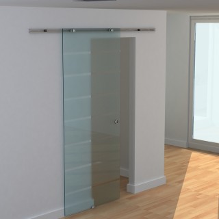 Συρόμενη πόρτα Homcom από παγωμένο γυαλί με διάφανες λωρίδες με ράγ...