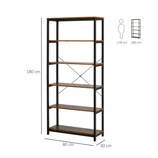 Μεταλλική Βιβλιοθήκη με 6 Ράφια 80 x 30 x 180 cm HOMCOM 836-279 Μεταλλική Βιβλιοθήκη με 6 Ράφια 80 x 30 x 180 cm HOMCOM 836-279