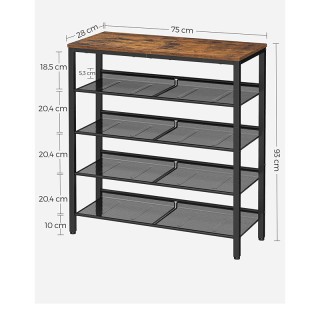 Μεταλλική Παπουτσοθήκη με 5 Ράφια 75 x 28 x 93 cm VASAGLE LBS038B01