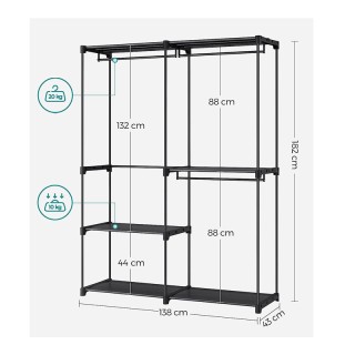 Μεταλλική Ανοιχτή Ντουλάπα με 3 Ράφια και 3 Ράγες 138 x 43 x 182 cm...